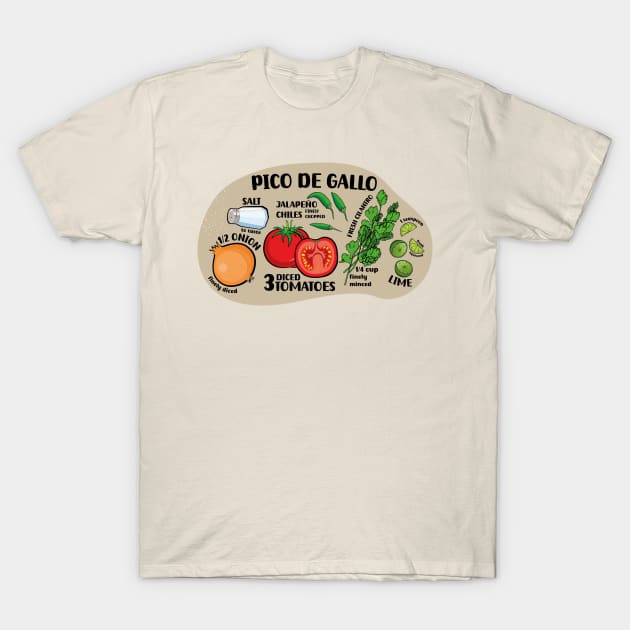 How to make pico de gallo illustrated recipe ingredients authentic mexican food salsa T-Shirt by T-Mex